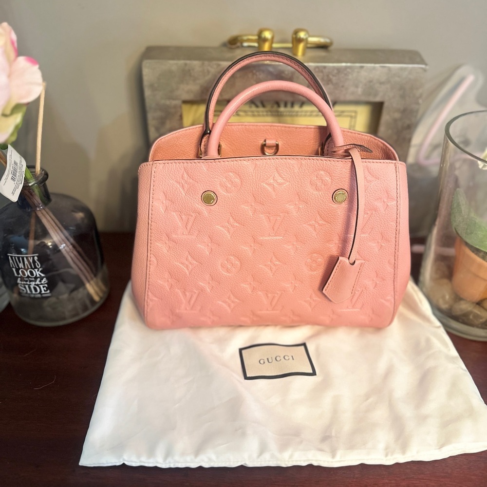 Authentic Louis Vuitton Montaigne BB – Rose Poudre Monogram Empreinte